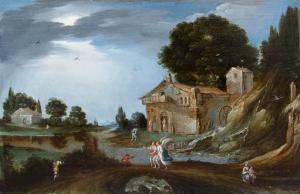 Carlo Antonio Procaccini (Bologna, 1571 – Milano? post 1628), Tobiolo e l’angelo in un paesaggio fluviale